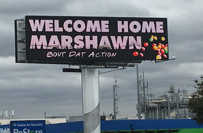 A Beast Mode billboard popped up in the Bay Area to welcome back the Oakland native.